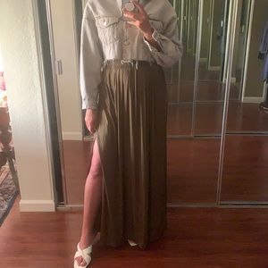 Army green Silky pleated Maxi skirt